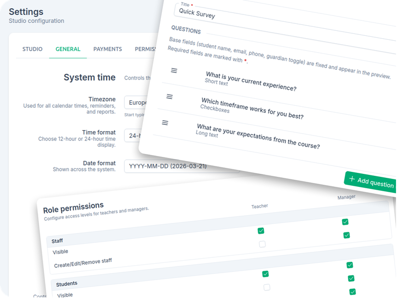ChoreoDesk dance studio software back-office operations screenshot